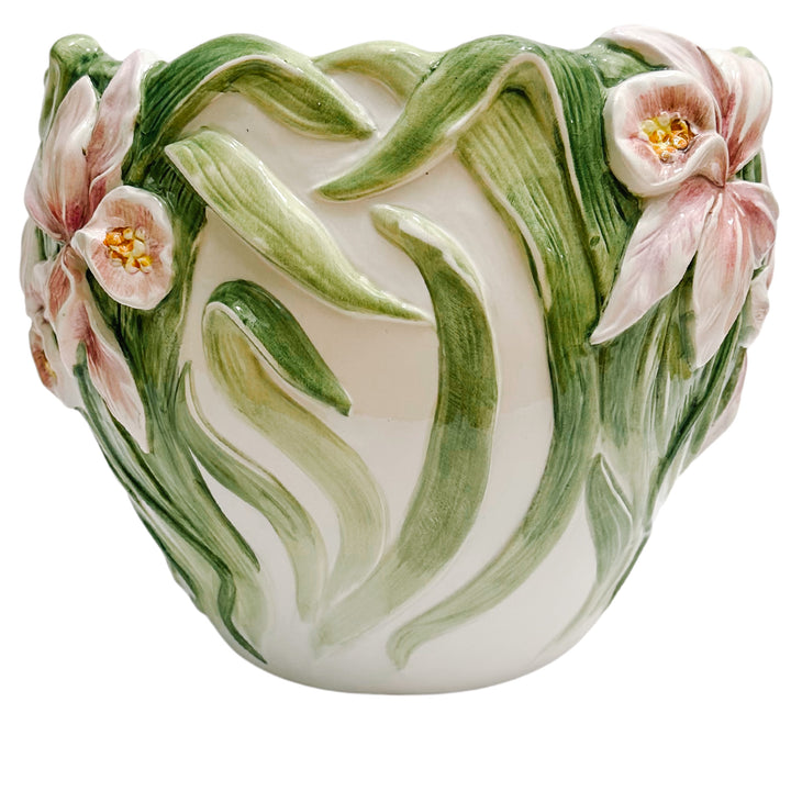 Vintage Italian Pink Iris Planter Cachepot