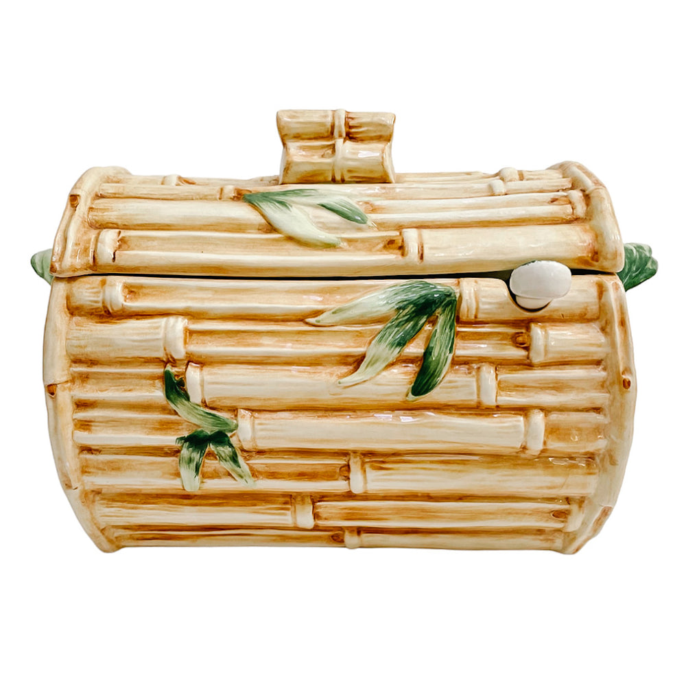 Vintage Italian Porcelain Faux Bamboo Tureen With Lid and Ladle
