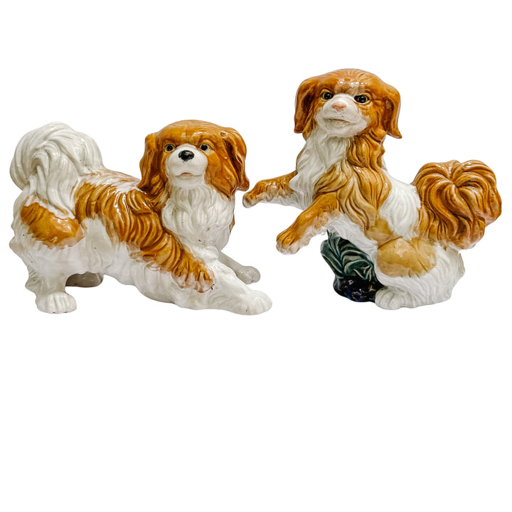 Vintage Continental Terracotta Cavalier King Charles Spaniel Dog Figurines