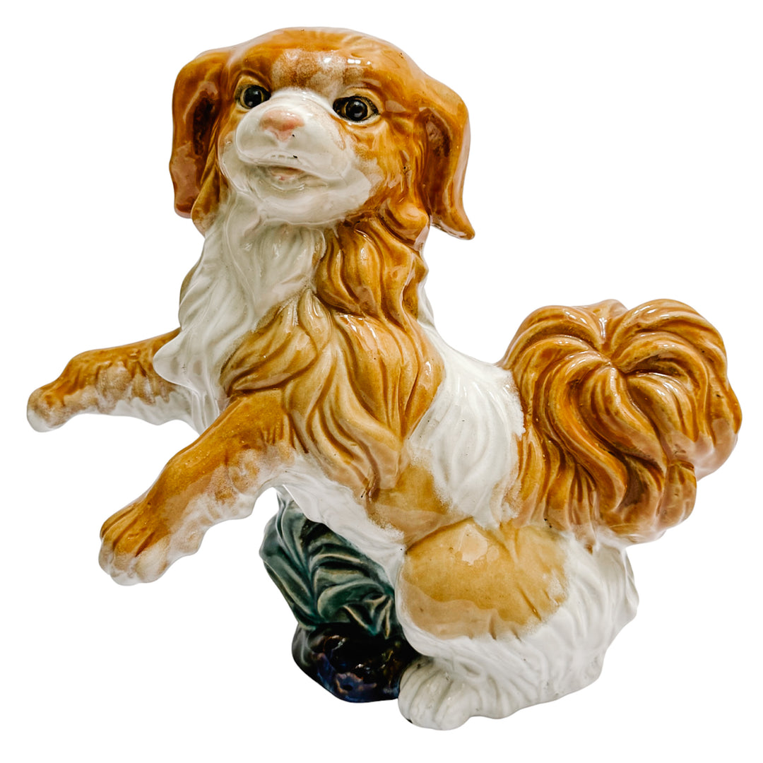 Vintage Continental Terracotta Cavalier King Charles Spaniel Dog Figurines