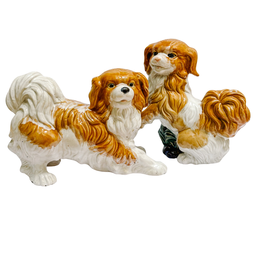 Vintage Continental Terracotta Cavalier King Charles Spaniel Dog Figurines