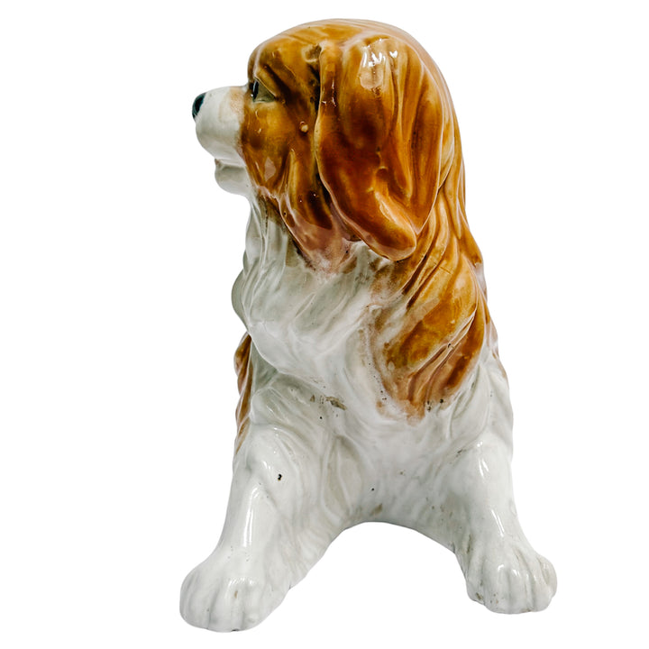 Vintage Continental Terracotta Cavalier King Charles Spaniel Dog Figurines