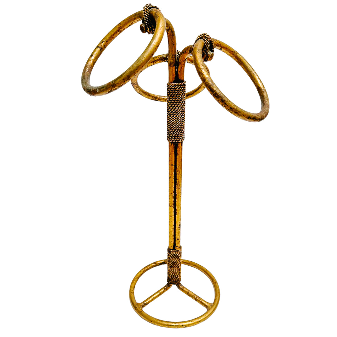 Vintage Italian Tole Gilt Rope Three Ring Towel Holder