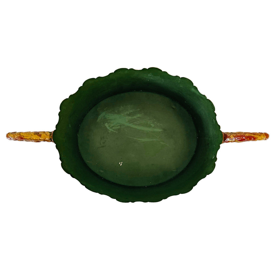 Vintage Italian Tole Hand Painted Faux Malachite Green Oval Jardiniere