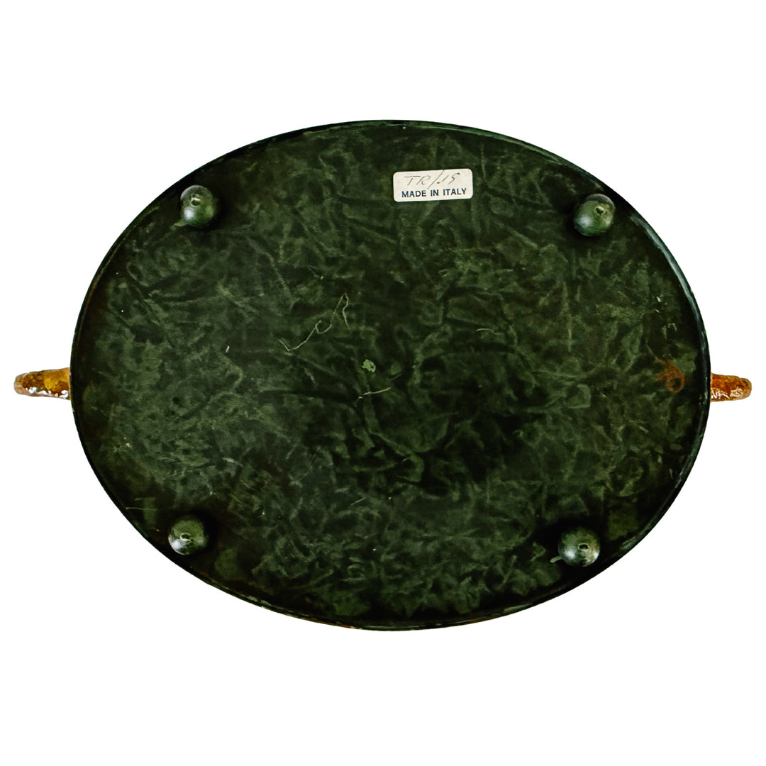 Vintage Italian Tole Hand Painted Faux Malachite Green Oval Jardiniere