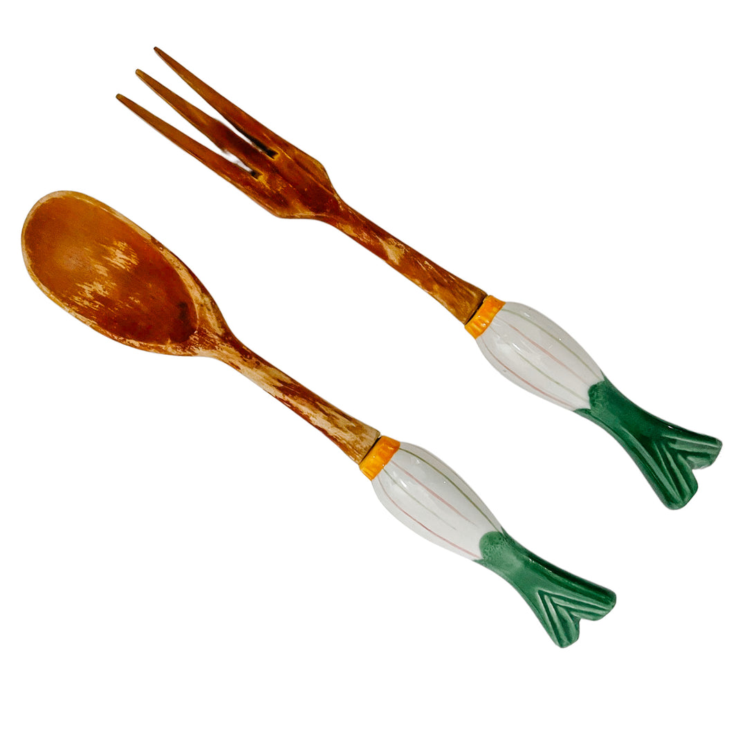 Vintage Italian Green Onion Salad Serving Set for Neiman Marcus