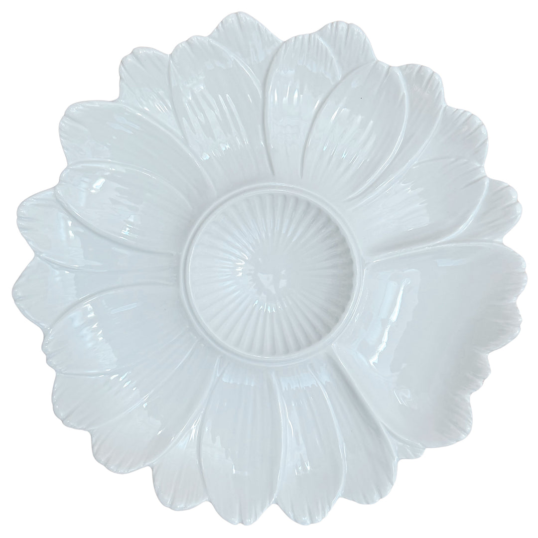 Vintage Italian White Ceramic Artichoke Flower Sectional Serving Platter