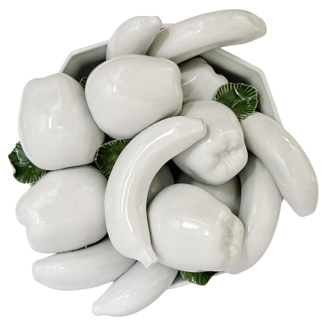 Italian White Trompe L’Oeil Ceramic Fruit Bowl Topiary Centerpiece