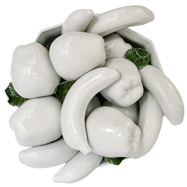 Italian White Trompe L’Oeil Ceramic Fruit Bowl Topiary Centerpiece