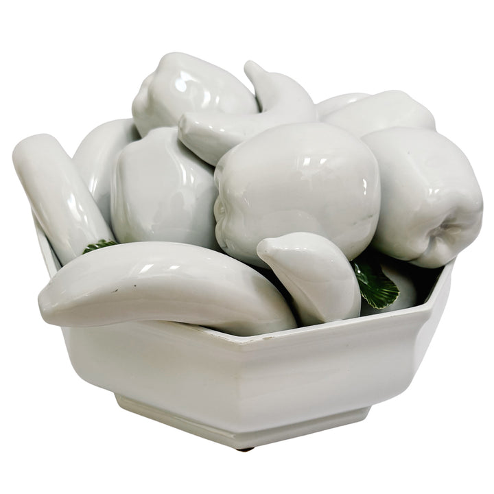Italian White Trompe L’Oeil Ceramic Fruit Bowl Topiary Centerpiece