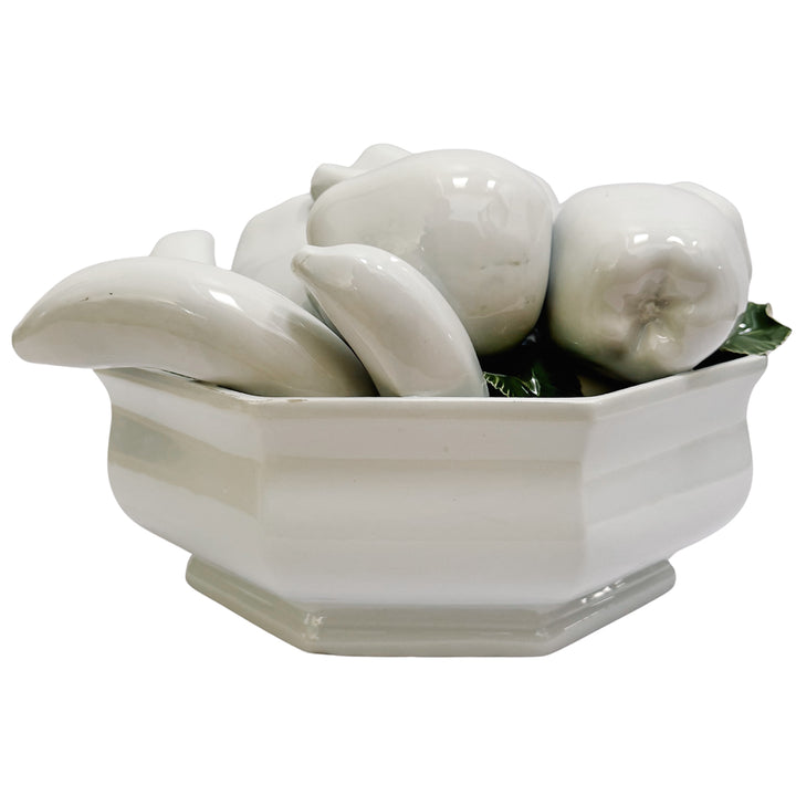 Italian White Trompe L’Oeil Ceramic Fruit Bowl Topiary Centerpiece