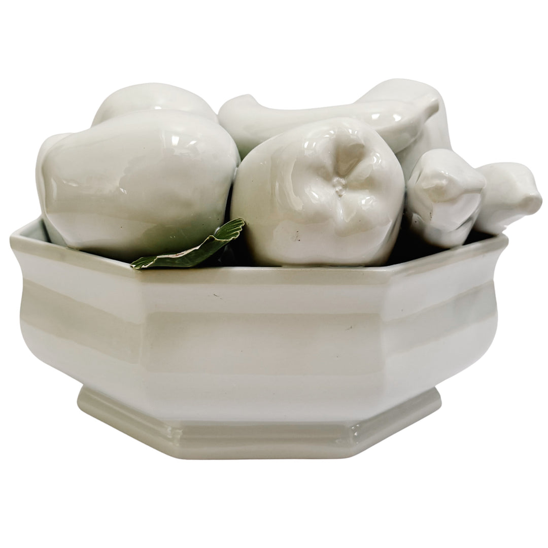 Italian White Trompe L’Oeil Ceramic Fruit Bowl Topiary Centerpiece