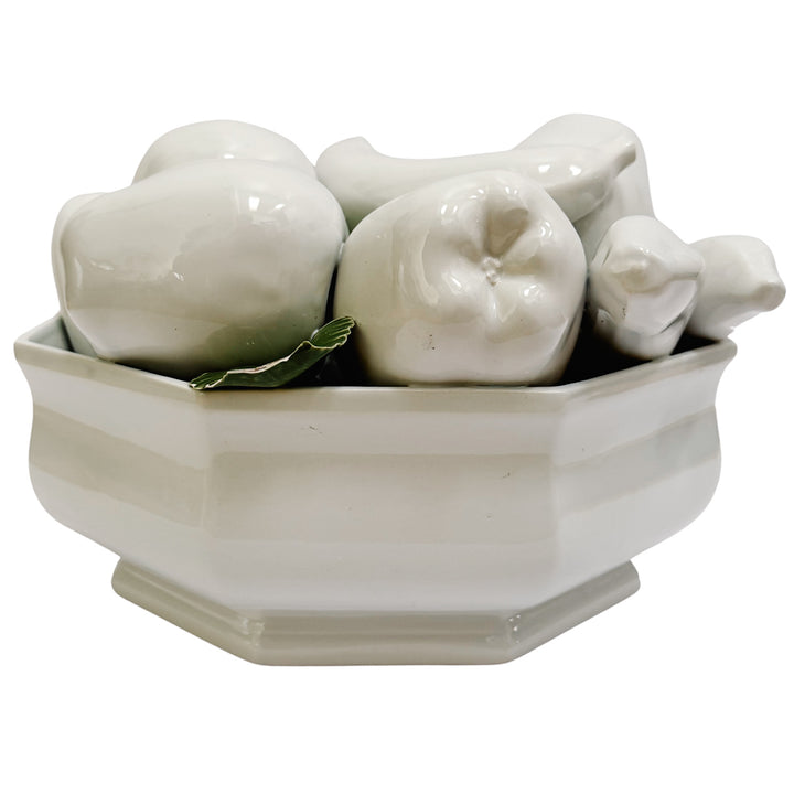 Italian White Trompe L’Oeil Ceramic Fruit Bowl Topiary Centerpiece