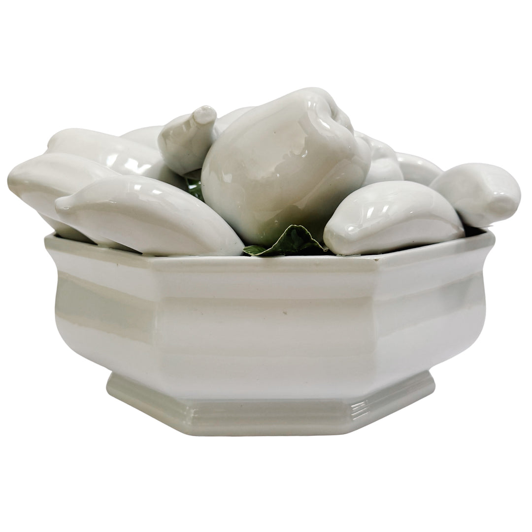 Italian White Trompe L’Oeil Ceramic Fruit Bowl Topiary Centerpiece