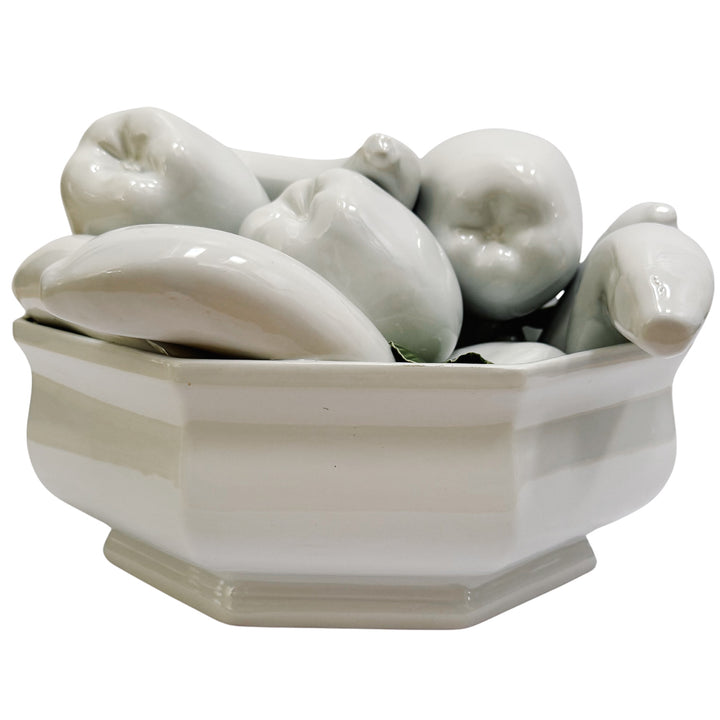 Italian White Trompe L’Oeil Ceramic Fruit Bowl Topiary Centerpiece