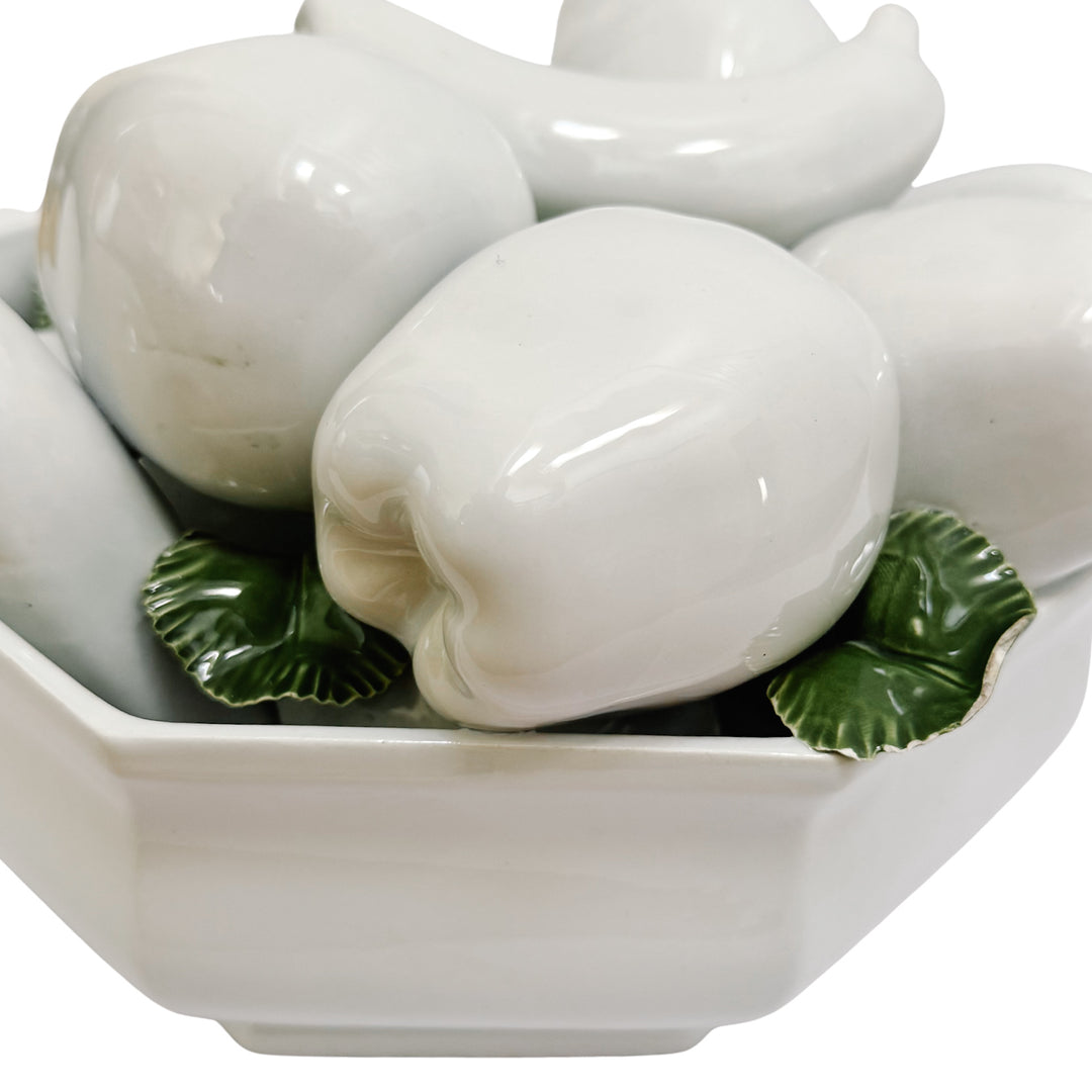 Italian White Trompe L’Oeil Ceramic Fruit Bowl Topiary Centerpiece