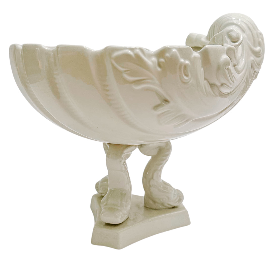 Vintage Italian Whiteware Shell & Dolphin Pedestal Centerpiece