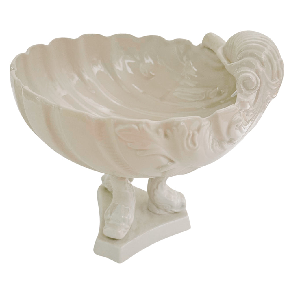 Vintage Italian Whiteware Shell & Dolphin Pedestal Centerpiece