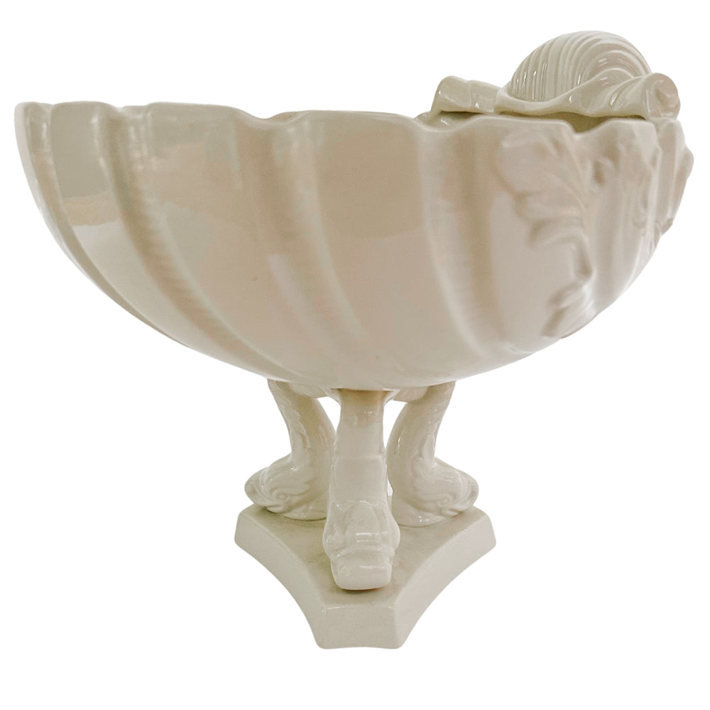 Vintage Italian Whiteware Shell & Dolphin Pedestal Centerpiece
