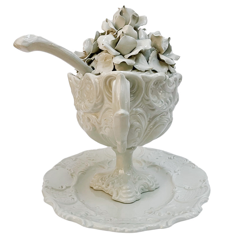 Italian Whiteware Tureen With Ladle and Underplate