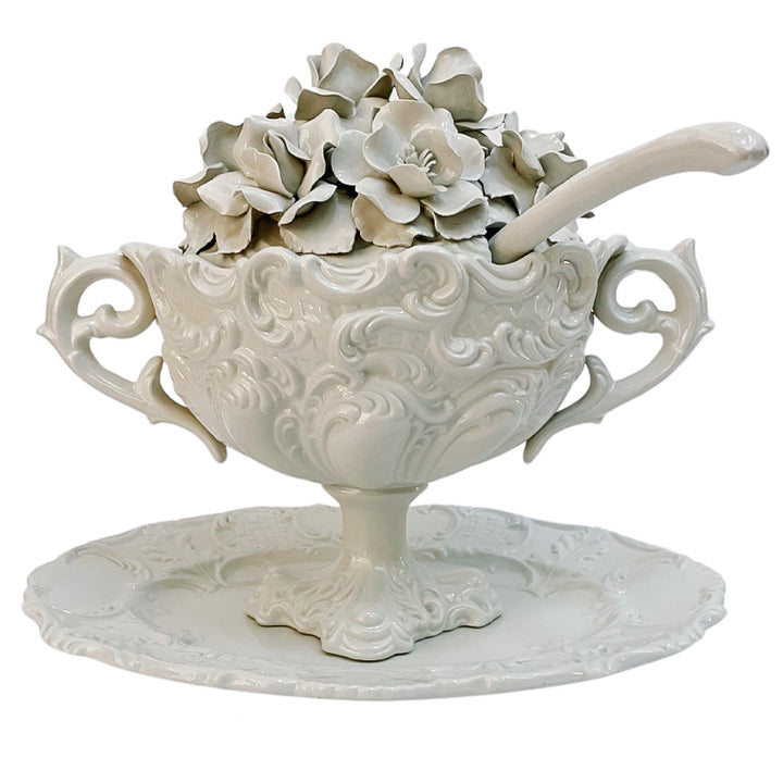 Italian Whiteware Tureen With Ladle and Underplate