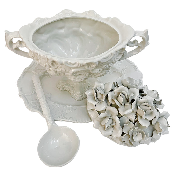 Italian Whiteware Tureen With Ladle and Underplate