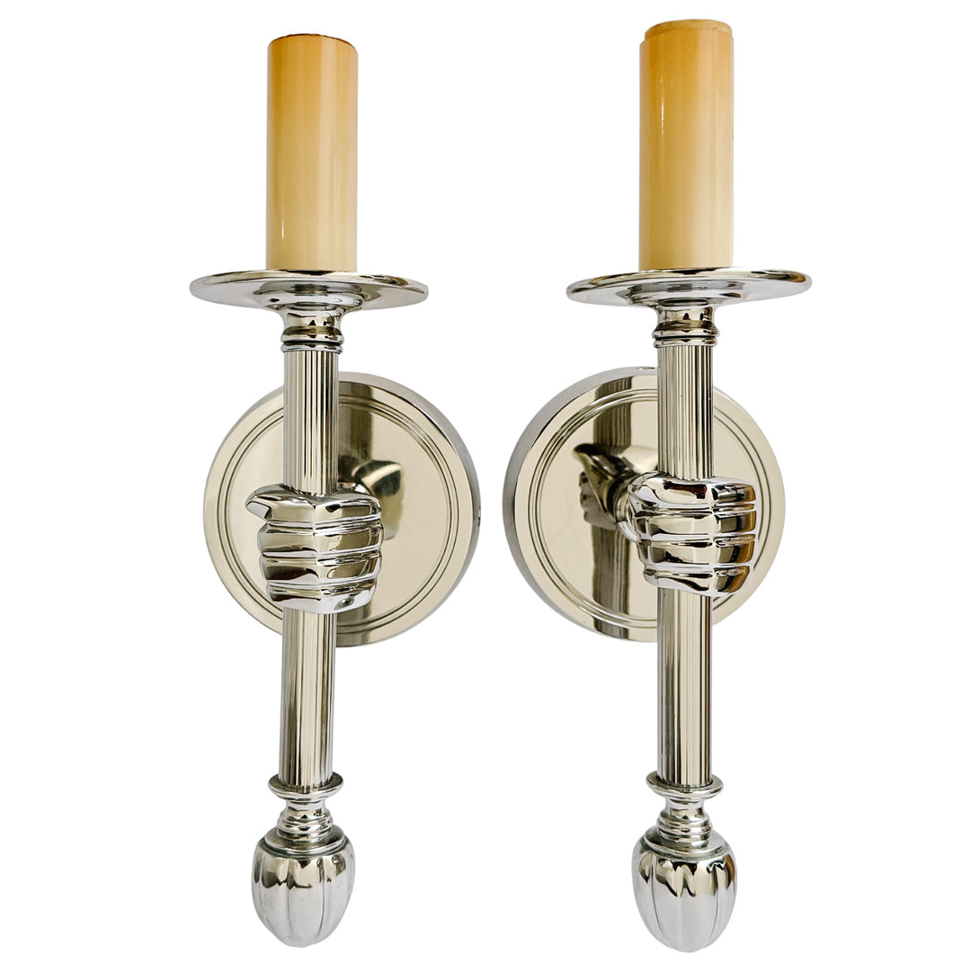 Pair of Jacques Adnet Style Polished Nickel Hand Sconces