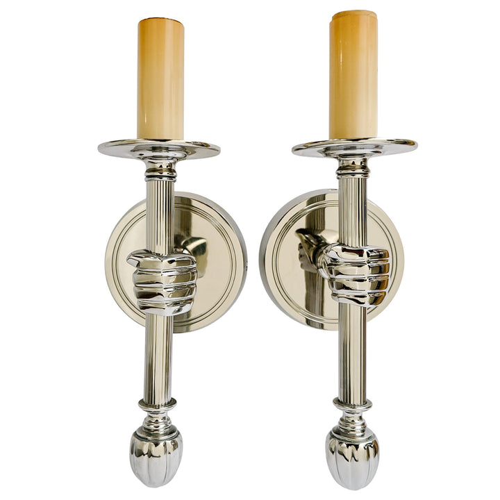 Pair of Jacques Adnet Style Polished Nickel Hand Sconces