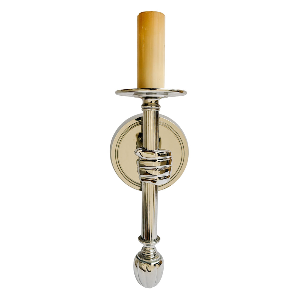 Pair of Jacques Adnet Style Polished Nickel Hand Sconces