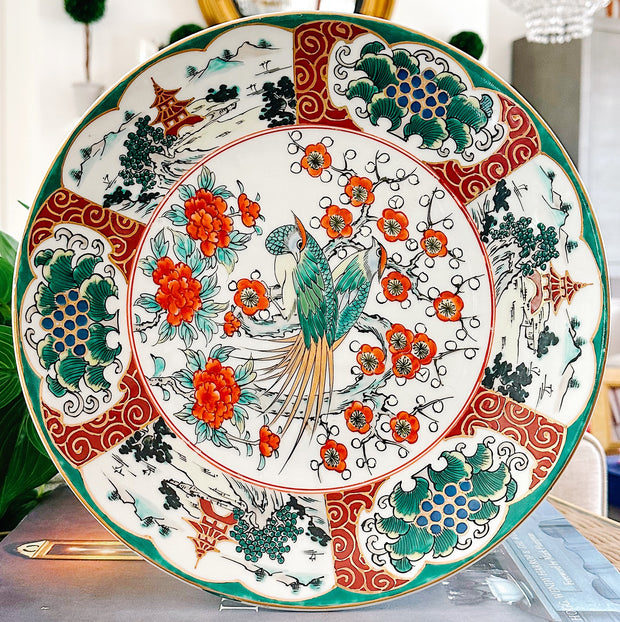 Vintage Japanese Green Imari Peacock Decorative Plate