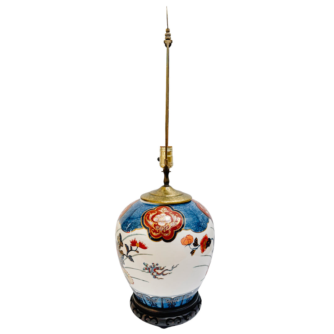 Vintage Chinoiserie Hand-Painted Porcelain Ginger Jar Lamp With Longevity Finial