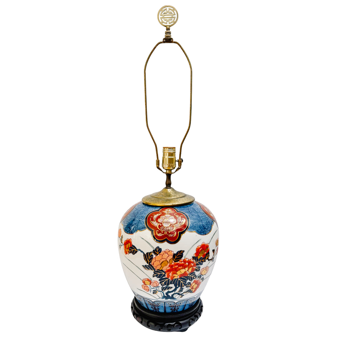 Vintage Chinoiserie Hand-Painted Porcelain Ginger Jar Lamp With Longevity Finial