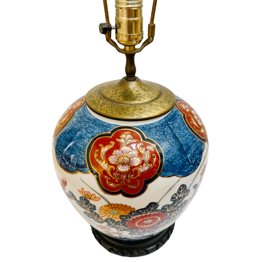 Vintage Chinoiserie Hand-Painted Porcelain Ginger Jar Lamp With Longevity Finial