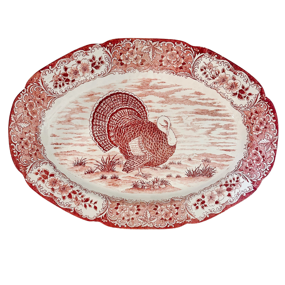 Vintage Japanese Red & White Transferware Turkey Platter