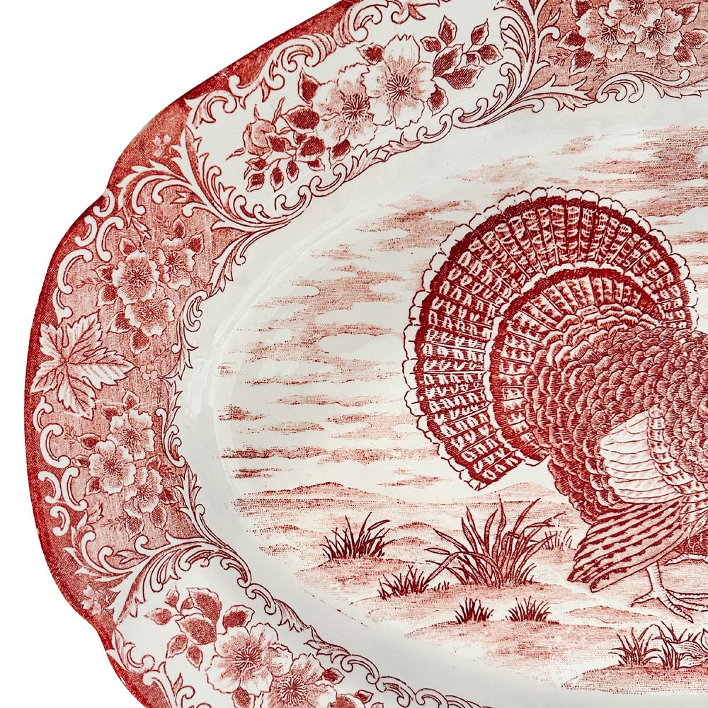 Vintage Japanese Red & White Transferware Turkey Platter