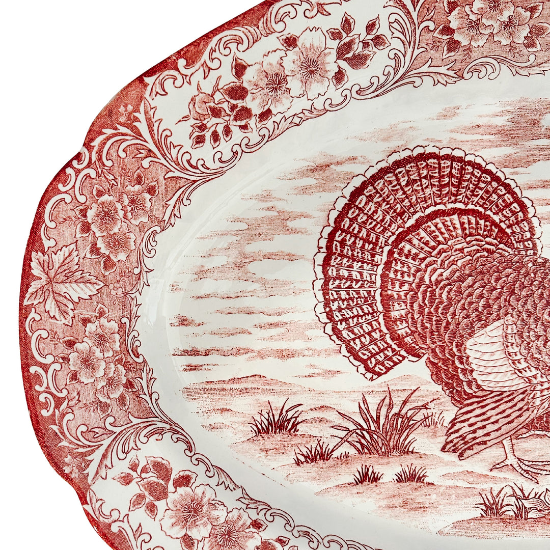 Vintage Japanese Red & White Transferware Turkey Platter
