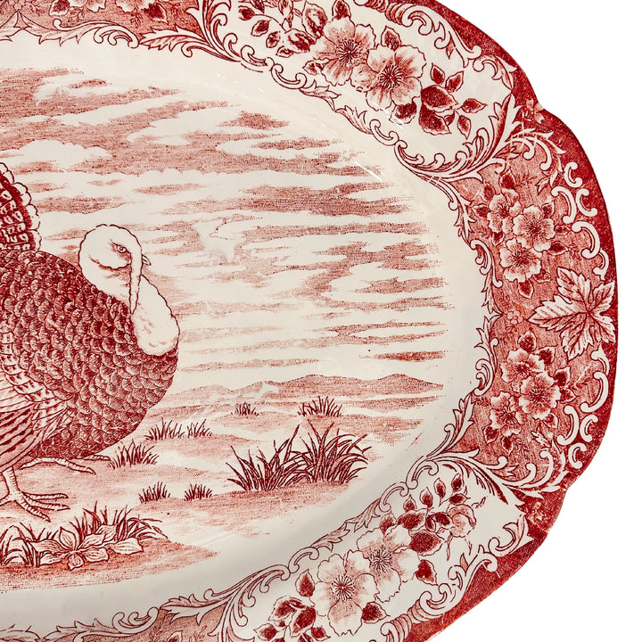 Vintage Japanese Red & White Transferware Turkey Platter
