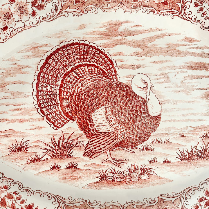 Vintage Japanese Red & White Transferware Turkey Platter