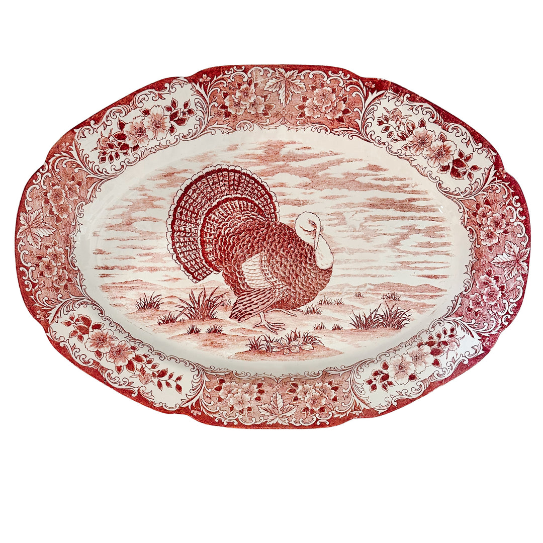 Vintage Japanese Red & White Transferware Turkey Platter