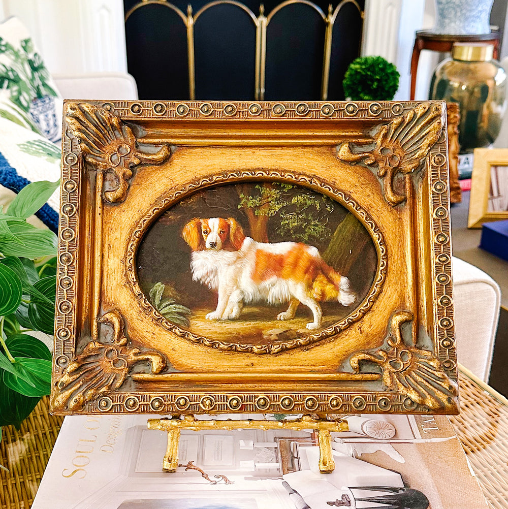 Vintage King Charles Spaniel Dog Painting On Board