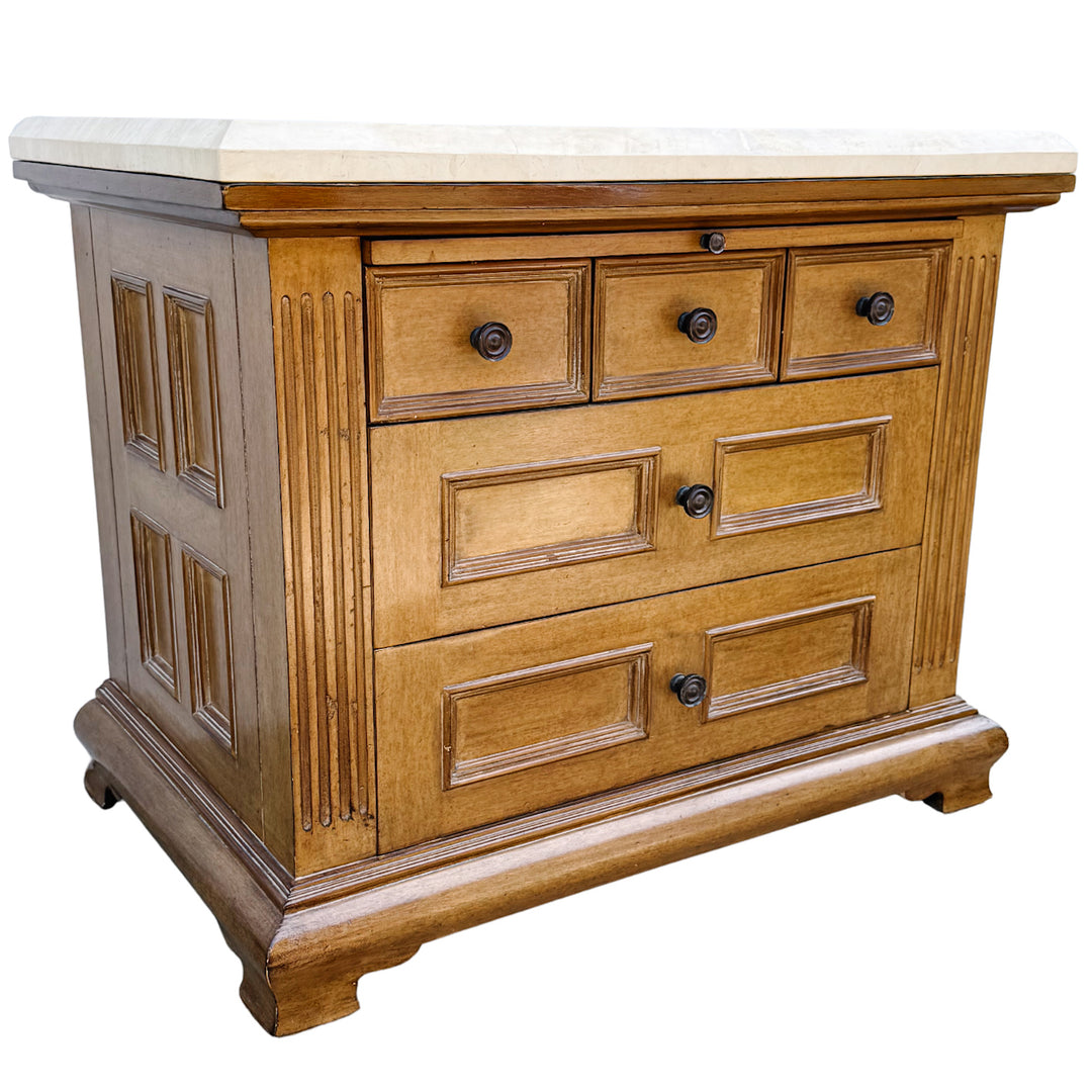 Kreiss Collection Neoclassical Style Travertine Top Commode or Chest of Drawers