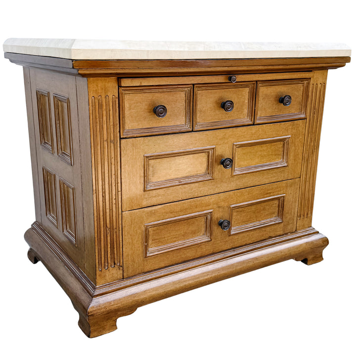Kreiss Collection Neoclassical Style Travertine Top Commode or Chest of Drawers