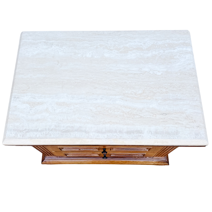 Kreiss Collection Neoclassical Style Travertine Top Commode or Chest of Drawers