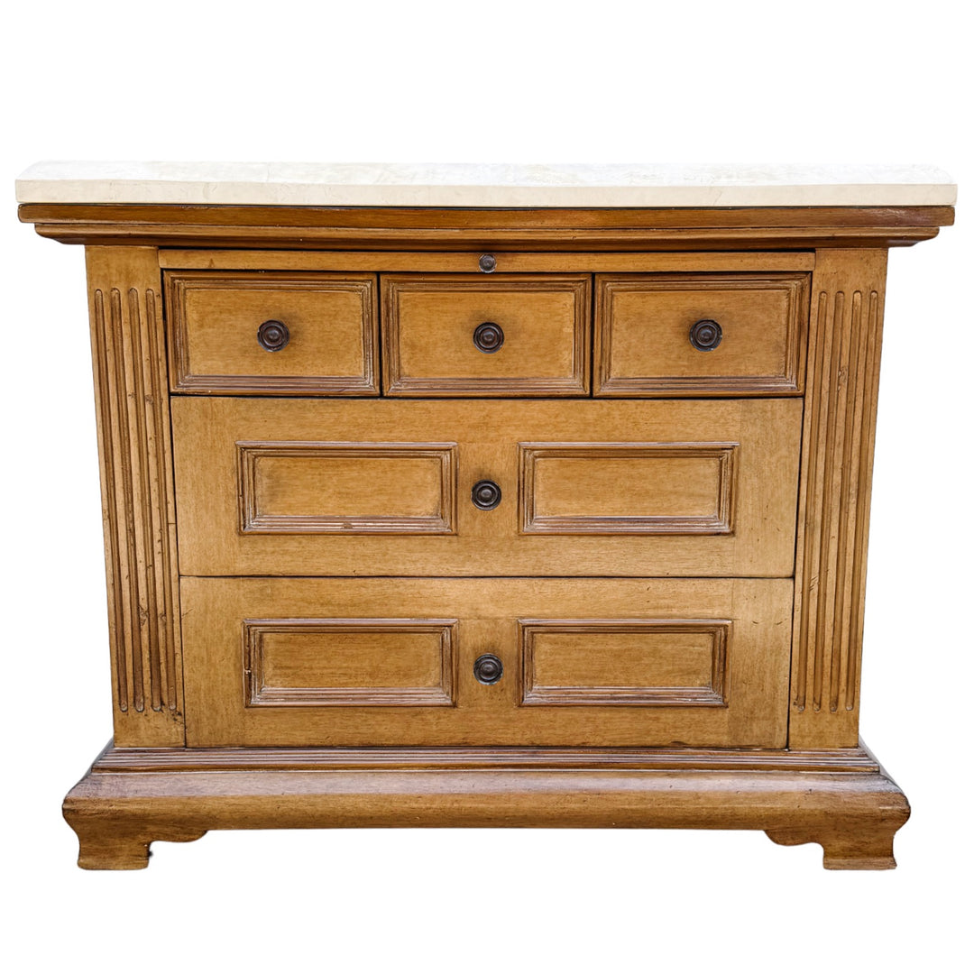 Kreiss Collection Neoclassical Style Travertine Top Commode or Chest of Drawers