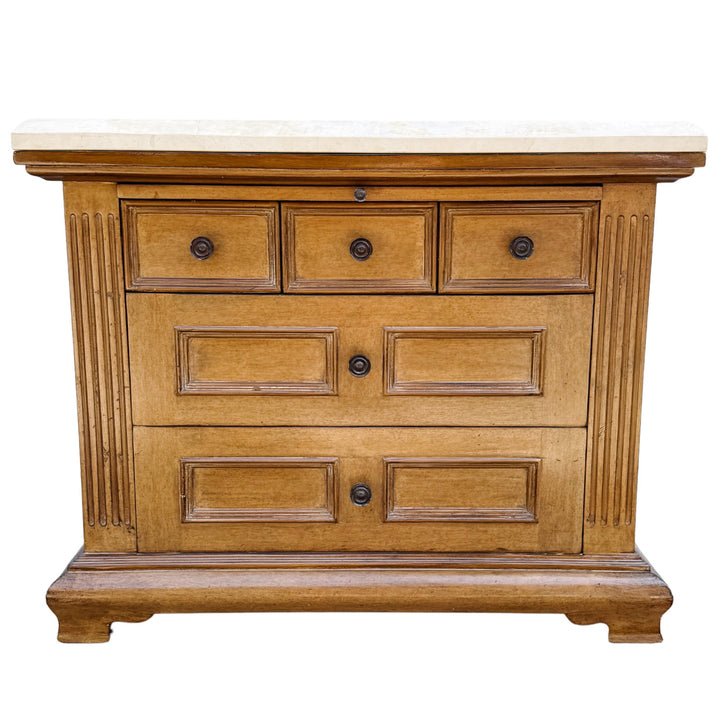 Kreiss Collection Neoclassical Style Travertine Top Commode or Chest of Drawers