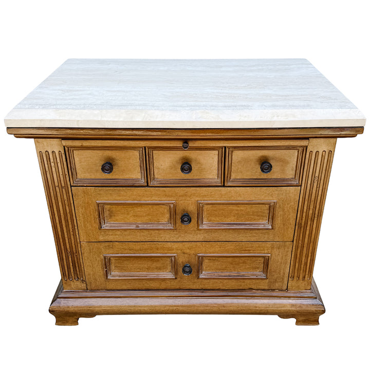Kreiss Collection Neoclassical Style Travertine Top Commode or Chest of Drawers