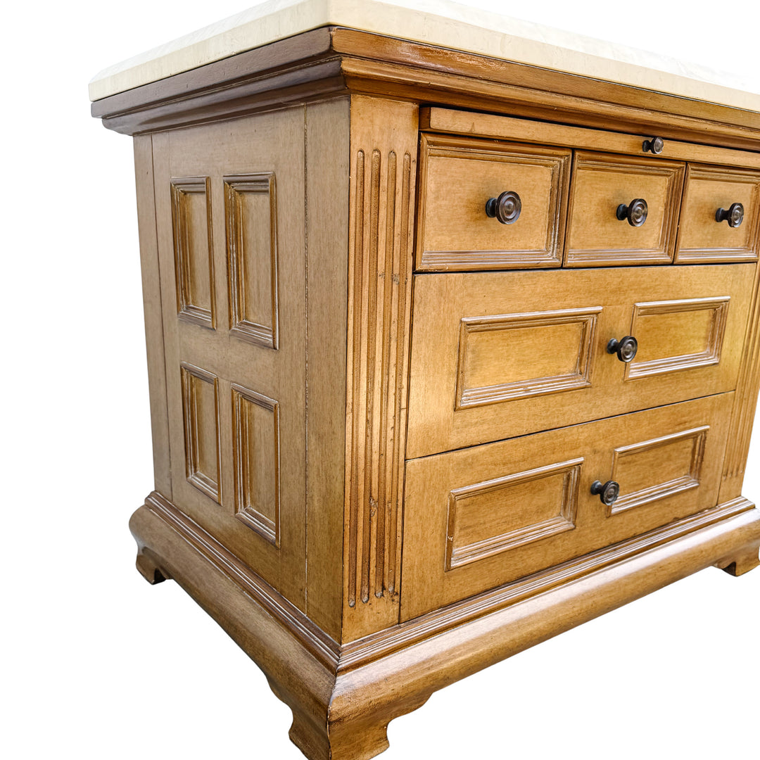 Kreiss Collection Neoclassical Style Travertine Top Commode or Chest of Drawers