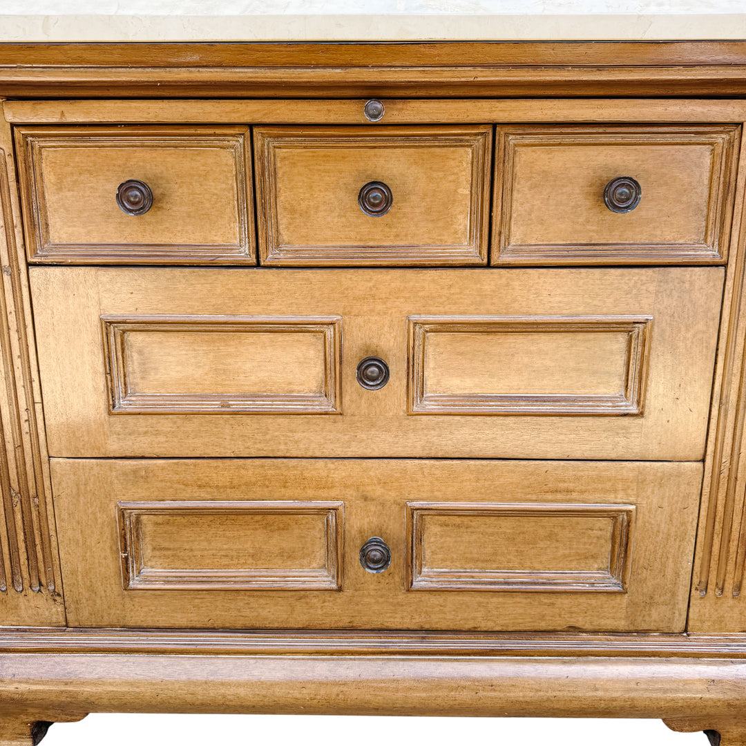 Kreiss Collection Neoclassical Style Travertine Top Commode or Chest of Drawers