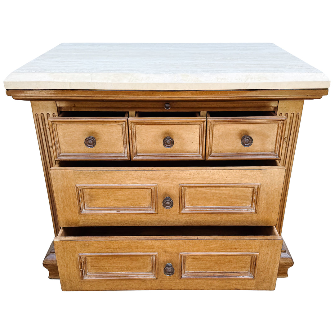 Kreiss Collection Neoclassical Style Travertine Top Commode or Chest of Drawers