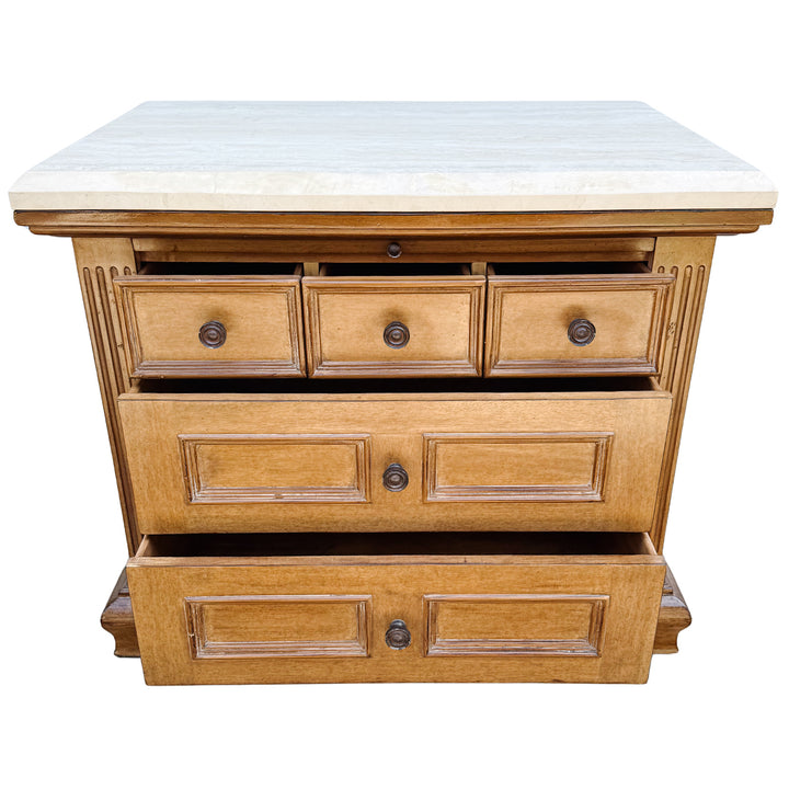 Kreiss Collection Neoclassical Style Travertine Top Commode or Chest of Drawers